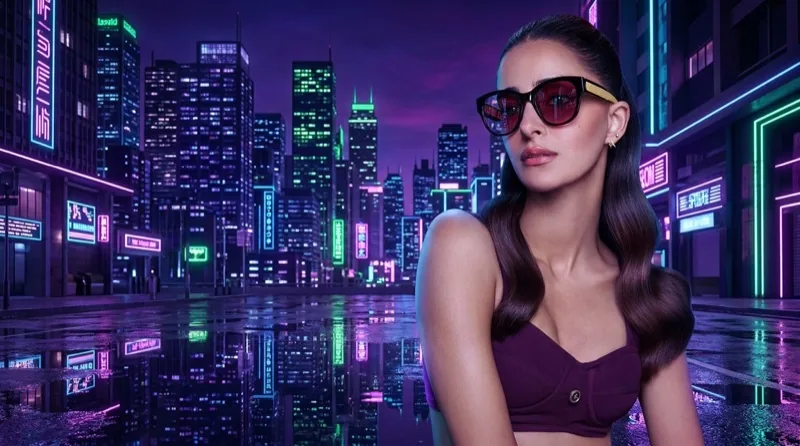 Ananya Panday Neon City Lights Wallpaper